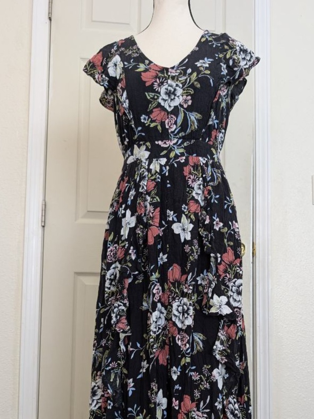 Othr Black Floral Maxi Dress with Pink & White Blooms